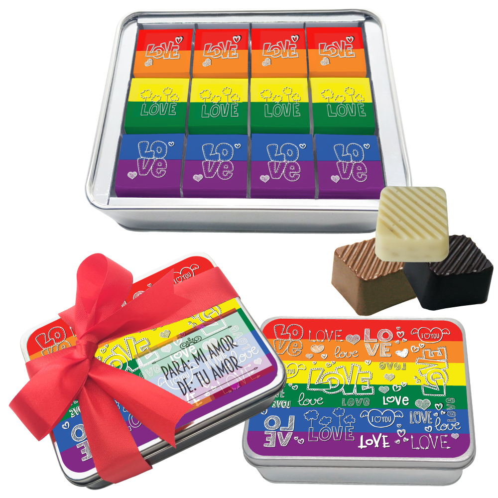 Caja Metálica 12 Chocolates, Rekko diseño: "Rainbow Love"