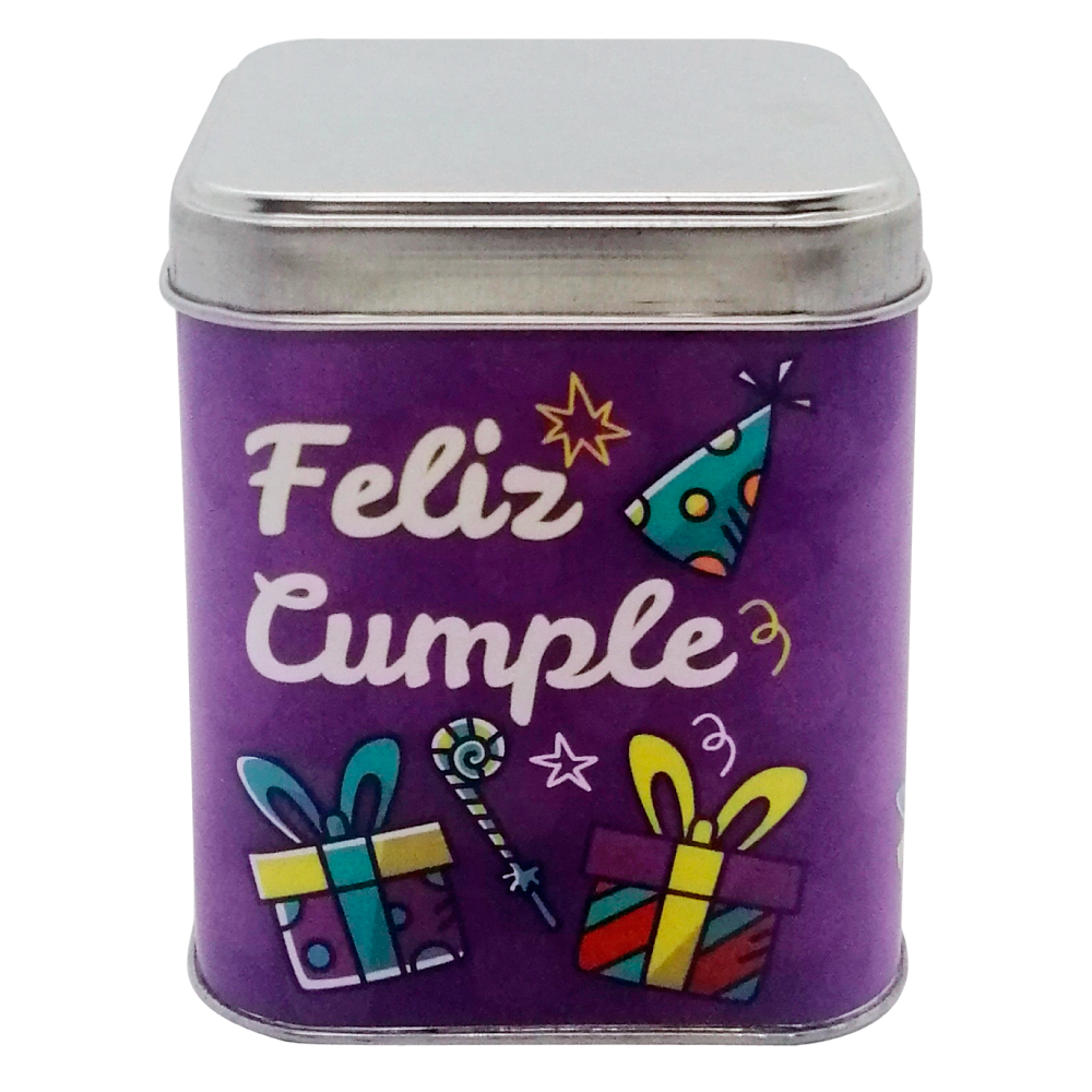 Caja Metálica 15 Chocolates, Rokko, diseño: "Feliz Cumple"