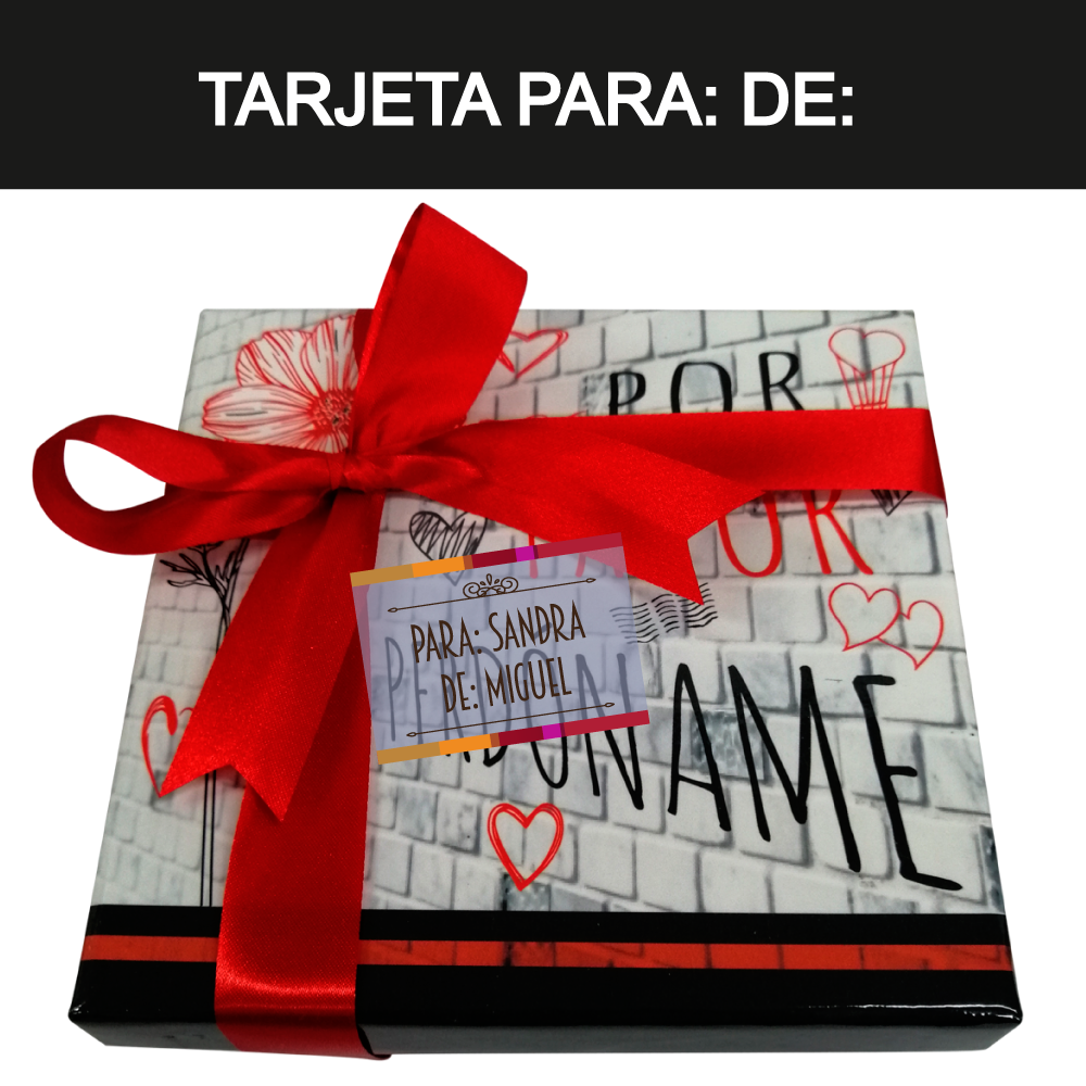 Caja Rígida 25 Chocolates, Puebla diseño: "Por favor Perdóname"