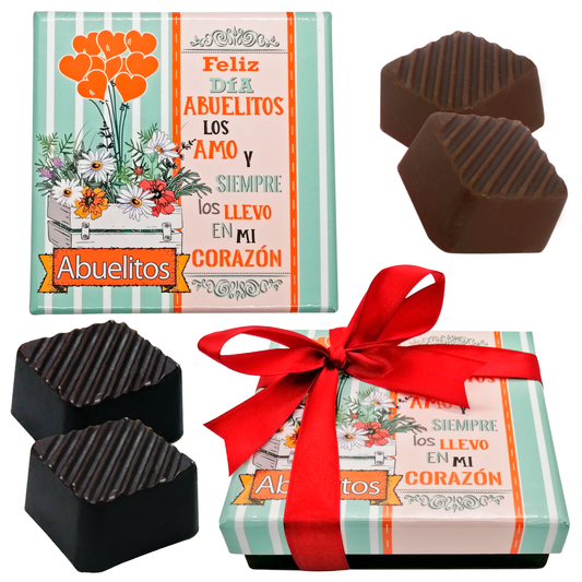 Caja Rígida 25 Chocolates, Puebla diseño: "Feliz Día Abuelitos"