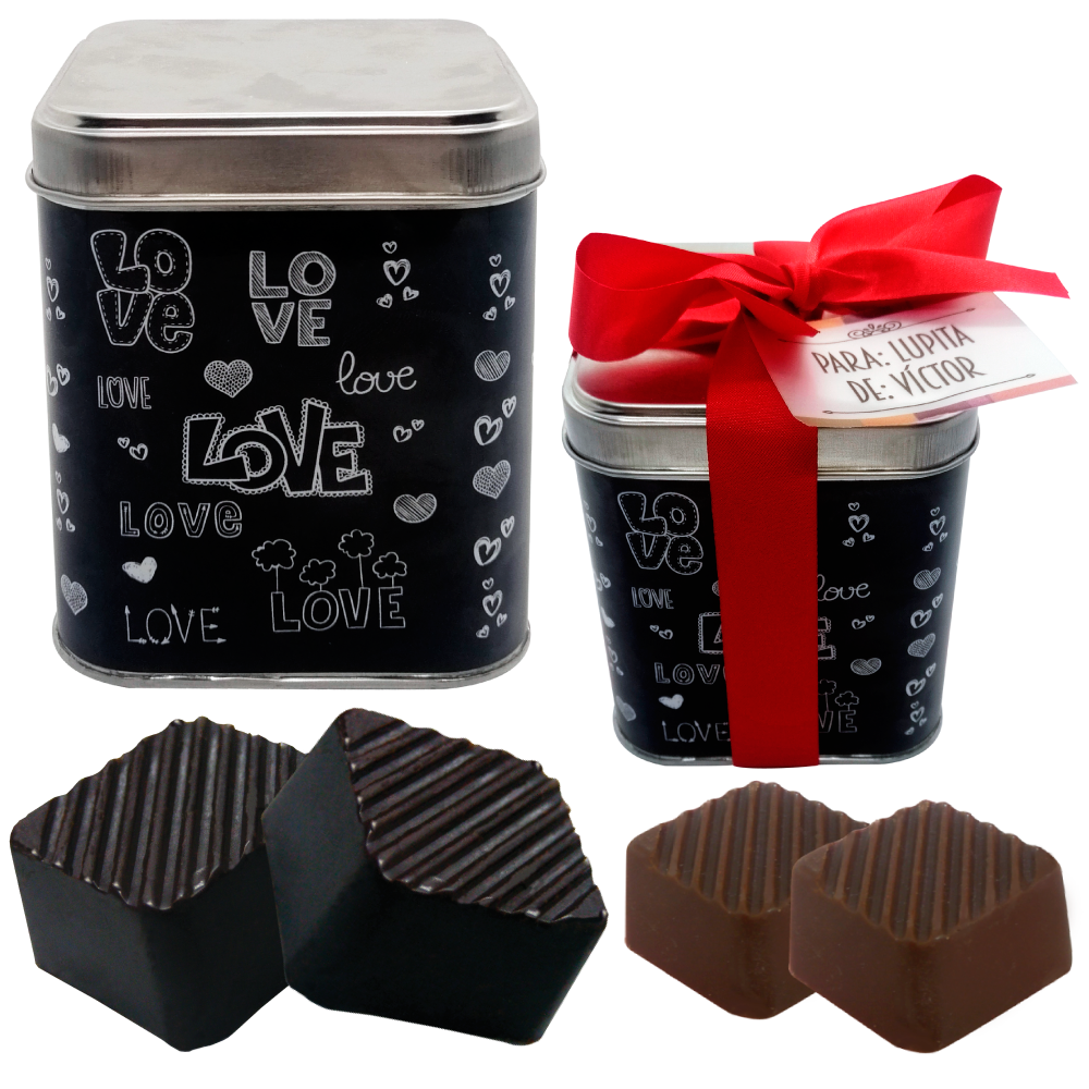 Caja Metálica 15 Chocolates, Rokko, diseño: "Love Negro"